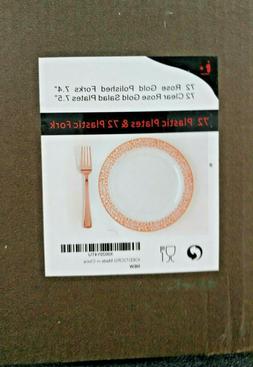 144 PCS Rose Gold Plastic Dessert/Salad Disposable 72 - Plat
