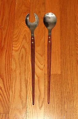 2 Vintage Rosewood Wood Handled SALAD Servers Mid Century Da