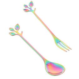 2pc Rainbow Stainless Steel Dessert Fork Salad Fork Portable
