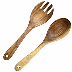 KALINCO Acacia Wood Salad Servers Set,2 Pieces Wood Spoon an