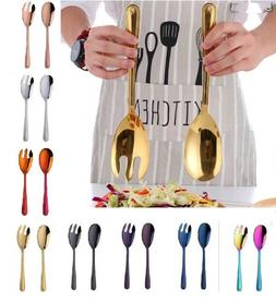 Big Salad Spoon Fork Set 30.7x6.6cm Stainless Steel Kitchen 