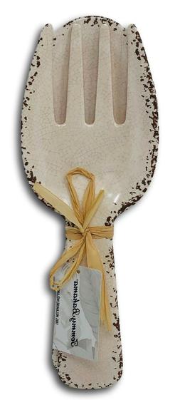 Tommy Bahama Cream/Beige Rustic Crackled Salad Server Set Se