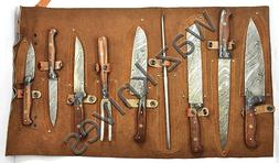 Damascus 9 Piece Chef&rsquo;s Knife Set Colored Wood Handle & Le