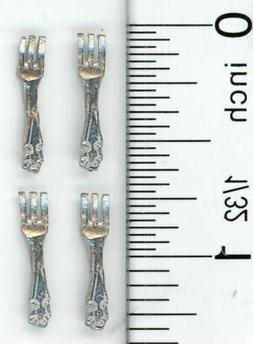 Dollhouse Miniature Set of 4 Polished Pewter Salad Forks