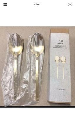 West Elm Gold Salad Spoons 2-piece Salad Server Set 24k Gold