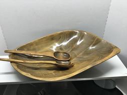 High gloss Acacia wood large salad Serving bowl. With spork 