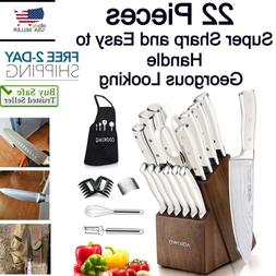 Knife Set 22 Piece Kitchen Knife Set with Block Wooden Germa