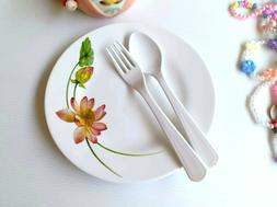 Melamine 7 Inch Long Spoon & Fork Salad Set White Superware 