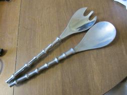 Metal unmarked bamboo style salad servers fork and spoon 12"