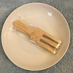 NIB, Large White Salad/Pasta Wide Ceramic Bowl Dish - 2 Wood