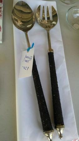 Nice! Beaded 2 Pc. Salad Server Fork and Spoon Utensil Set, 
