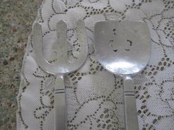 Pewter Salad Serving Fork & Spoon ~ Hammered Metal Style