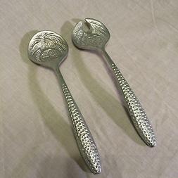 Pewter Salad Serving Fork & Spoon ~ Hammered Metal Style