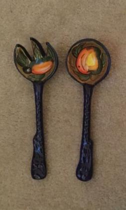 Pottery Glass Salad Servers Fork And Spoon
