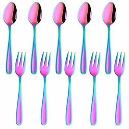 Rainbow Dessert Spoons Salad Fork Set, Color ME 10-Piece Sta