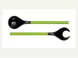 ASA  Salad Servers, black porcelain with green handles