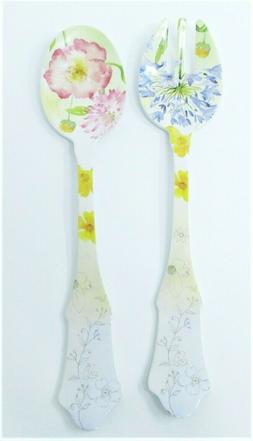Salad Serving Spoon And Fork Set 12" melamine, Pretty Floral