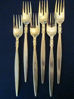 SET of 6 SALAD FORKS! Vintage PETAL 18-8 stainless: GOLD ELE