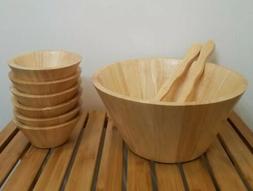 Set of 9 - Studio Nova Wooden Salad Bowl - Tossing Spoon & F
