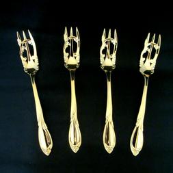 SET OF FOUR YAMAZAKI JAPAN CACHE 24K GOLD PLATED SALAD FORKS