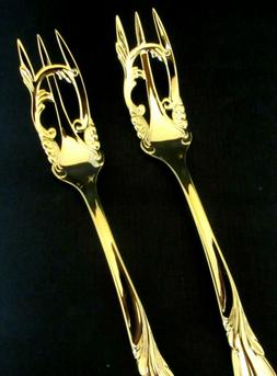 SET OF TWO YAMAZAKI JAPAN CACHE 24K GOLD PLATED SALAD FORKS-