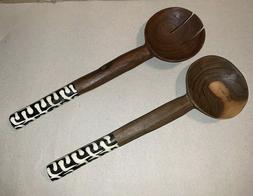 Set Wooden Salad Fork & Spoon with Porcelain Black & White H