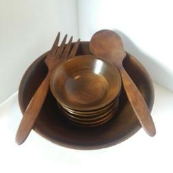 Teak Salad Bowl Set Serving Fork Spoon Wood