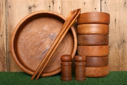 GOODWOOD Teak Wood 11 Pc. Salad Bowl Set w/Fork, Spoon Salt 