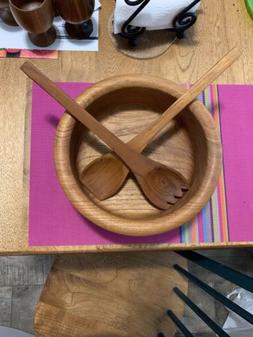 Teak Wood Salad Bowl With Fork And Spoon