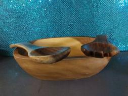 Vintage Good Wood Salad Bowl With Spoon and  Fork  Beautiful