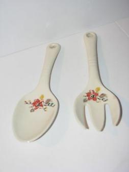 Vintage, Porcelain Salad Fork and Spoon Server Set, White, p
