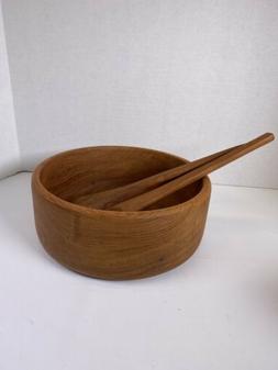 Vintage Good Wood Thailand Teak Salad Bowl with Serving Uten