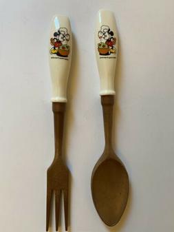 Vtg Disney Chef Mickey  Ceramic/Plastic Salad Spoon & Fork S