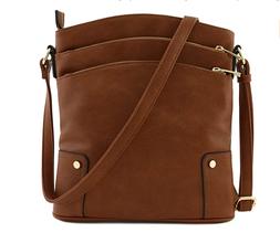 Womens Bag Triple Zip Pocket Large Crossbody Bag