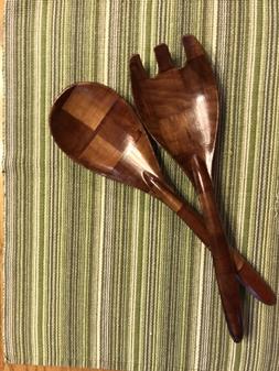 Wooden Salad Serving Set Fork And Spoon Utensils